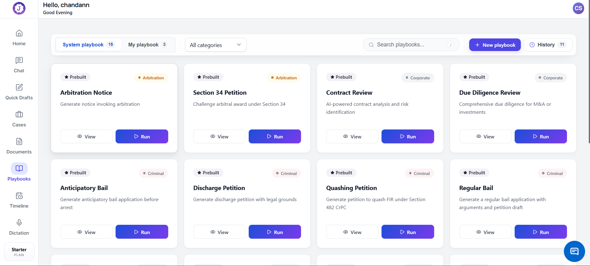 Juniorlawyer playbook library with reusable legal workflows